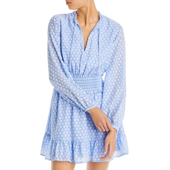 BLOOMINGDALE'S AQUA LABEL LIGHT BLUE TIE NECK MINI DRESS M - Picture 7 of 11